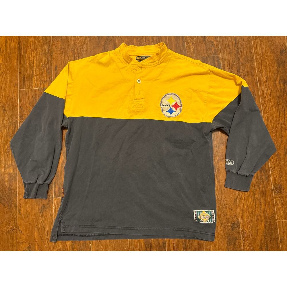 Vintage 1995 Mirage Pittsburgh Steelers Henley Shirt Men’s Sz M NFL Color Block